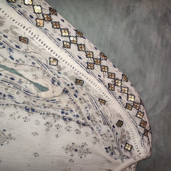 Exquisite Gold Sequin Embroidery Blouse Bell Sleeves Ethnic India Summer Wear - Picture 4 of 12